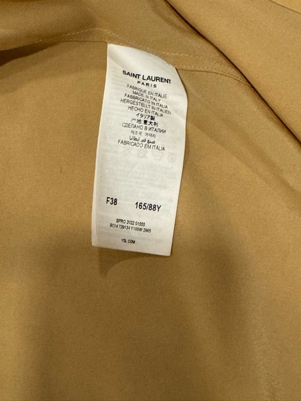 Saint Laurent Silk Blouse Bow Tie Neck Beige Tan Top size FR 38 - Picture 4 of 5